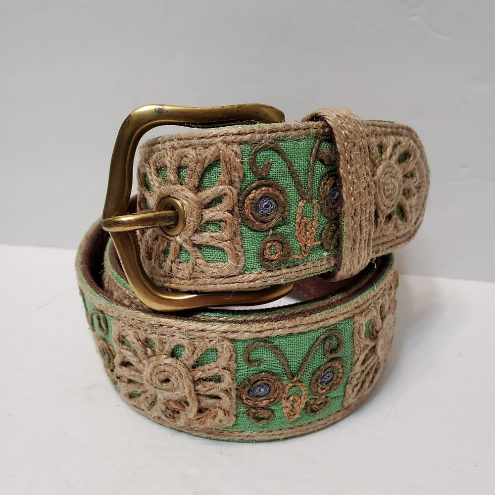 Lucky Brand Green Embroidered Jute Accent Belt